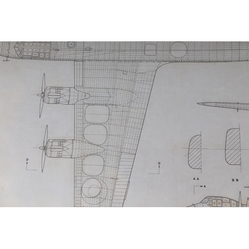 112 - WWII Aviation Interest:  A carbonated 1950's British Aeronautical blueprint plans, 88 by 40cms (2).