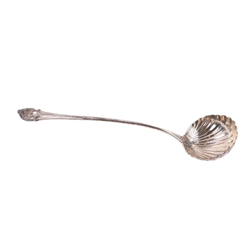 1151 - A George III silver ladle with shell shaped bowl, indistinct London hallmarks and makers mark for Wi... 