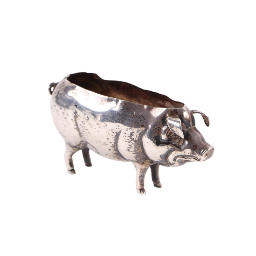 1154 - An Edwardian novelty silver pin cushion in the form of a pig, Birmingham 1907 and makers mark for Ad... 