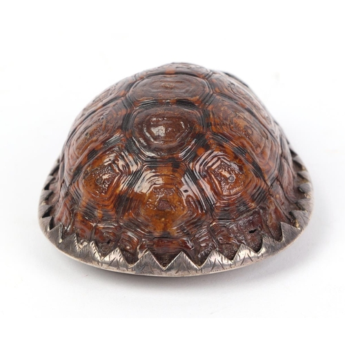 1168 - Taxidermy.  A Victorian white metal mounted tortoise carapace snuff box presented to 'Mr Geo W Harri... 