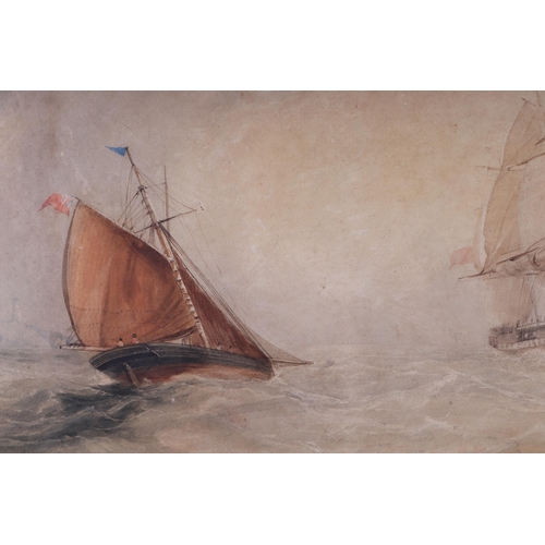 129 - 19th century English school - Seascape with Sailing Ships in Rough Seas - watercolour, indistinctly ... 