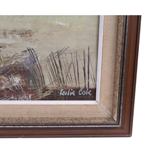 136 - Leslie Cole (20th century British) - Cornfields, Wiltshire - signed lower right, oil on board, frame... 