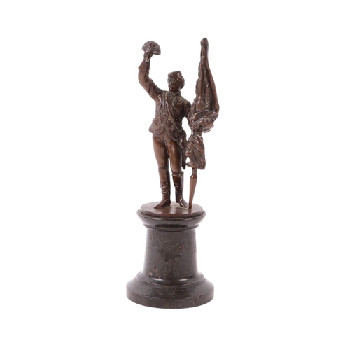 1640 - A bronze figure of a soldier holding a flag, on a granite plinth, 20cms high.Condition ReportThe fig... 