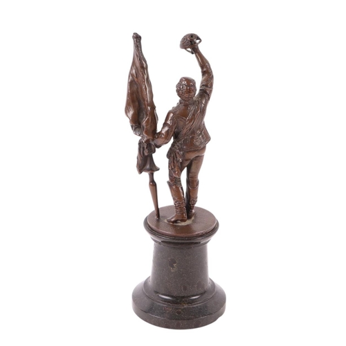 1640 - A bronze figure of a soldier holding a flag, on a granite plinth, 20cms high.Condition ReportThe fig... 