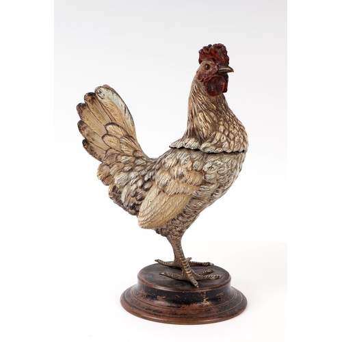 1641 - In the manner of Franz Bergman, an Austrian cold painted bronze figure of a cockerel with hinged lid... 