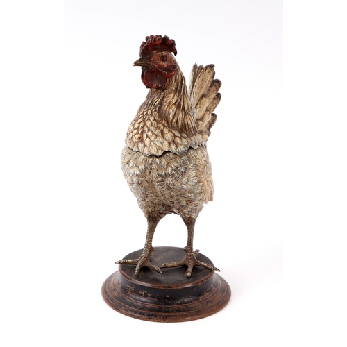 1641 - In the manner of Franz Bergman, an Austrian cold painted bronze figure of a cockerel with hinged lid... 