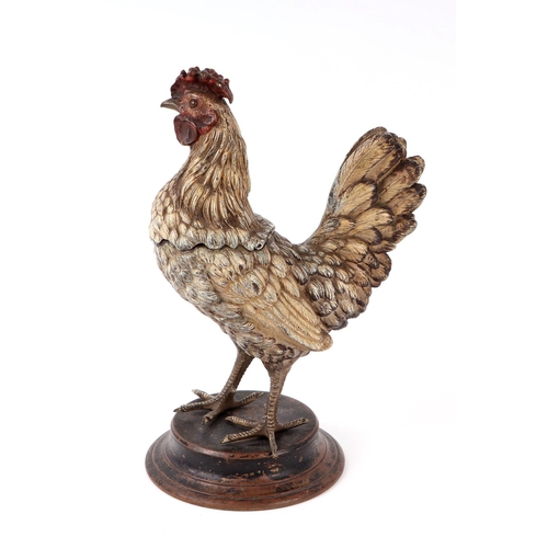 1641 - In the manner of Franz Bergman, an Austrian cold painted bronze figure of a cockerel with hinged lid... 