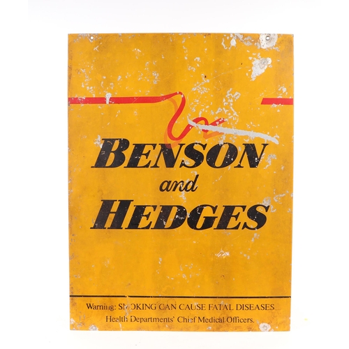 1645 - An original double sided painted tin advertising sign 'BENSON & HEDGES', 45 by 61cms.