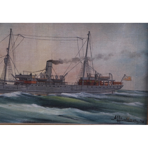 167 - A J Jansen (1863-1943) - Study of SS Staveley, Rotterdam - signed & dated '20 lower right, oil on ca... 