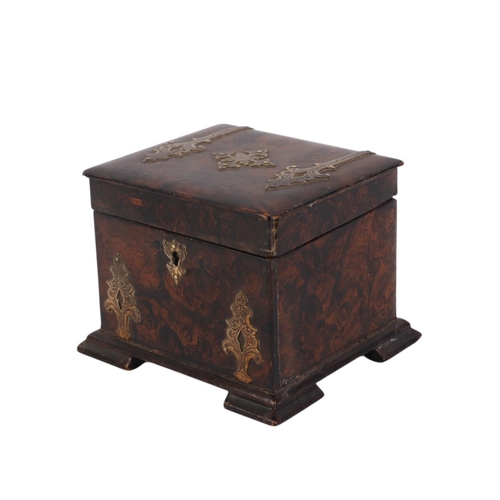 1708 - An early 19th century papier-mâché faux burr walnut painted tea caddy with internal lid and brass mo... 