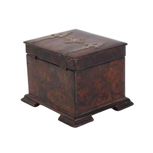 1708 - An early 19th century papier-mâché faux burr walnut painted tea caddy with internal lid and brass mo... 