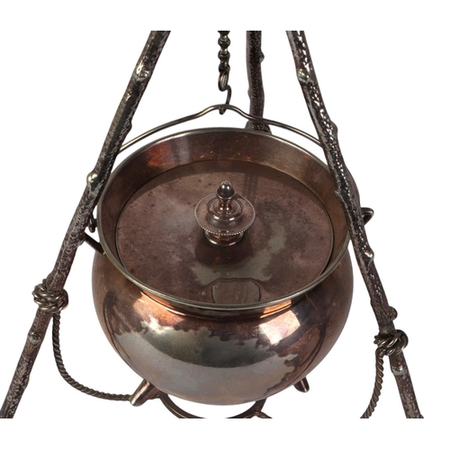 1818 - A Victorian silver plated witches cauldron spirit burner, 36cms high.