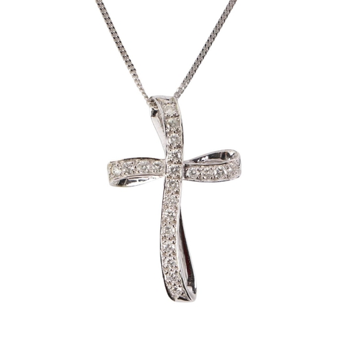 1942 - An 18ct white gold diamond set cross pendant on a fine 18ct white gold chain, 6.7g.