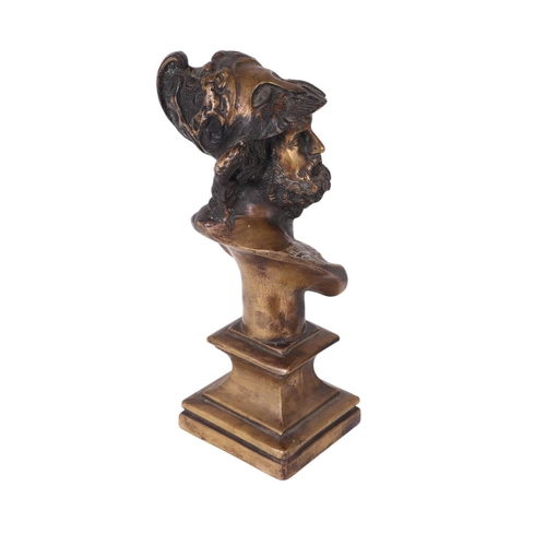 244 - A bronze figural bust depicting the God Mars, 30cms high.