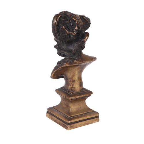 244 - A bronze figural bust depicting the God Mars, 30cms high.