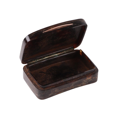 246 - A 19th century yellow metal inlaid tortoiseshell snuff box, 8cms wide.