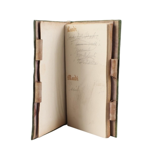 255 - An early 19th century French Palais Royale silk embroidered covered notebook with calendar dated 183... 