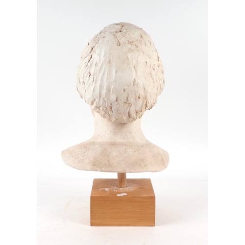 276 - William Dench (circa 1960) - a plaster head study of a woman, mounted on a pine plinth, 37cms high.