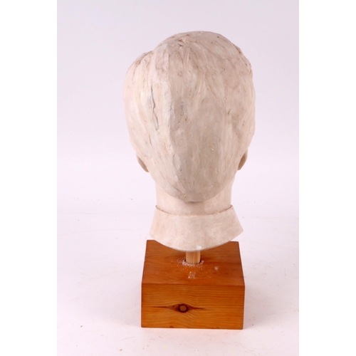 278 - William Dench (circa 1960) - a plaster head study of a young man, mounted on a pine plinth, 33cms hi... 