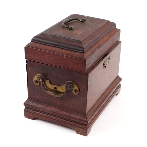 280 - A Georgian mahogany casket with brass carry handles, 25cms wide (a/f).