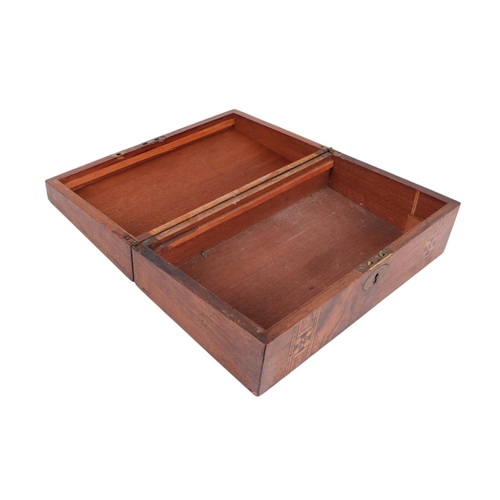 292 - A Victorian figured walnut writing slope with Tunbridge ware style banded inlay, 40cms wide.