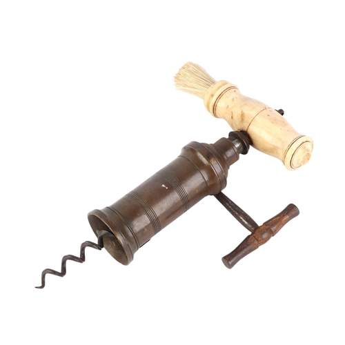 300 - A Thomason type brass barrel King Screw mechanical corkscrew with applied Coat of Arms Patent badge ... 