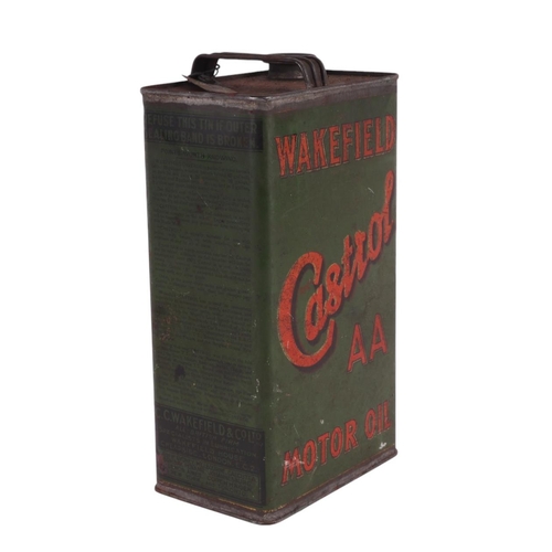 304 - An early 20th century Wakefield Castrol A Motor oil gallon can, 30cms high.