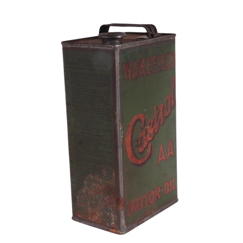 304 - An early 20th century Wakefield Castrol A Motor oil gallon can, 30cms high.