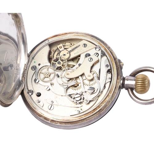 326 - An open faced silver cased chronograph pocket watch, the white enamel dial with Roman numerals and s... 