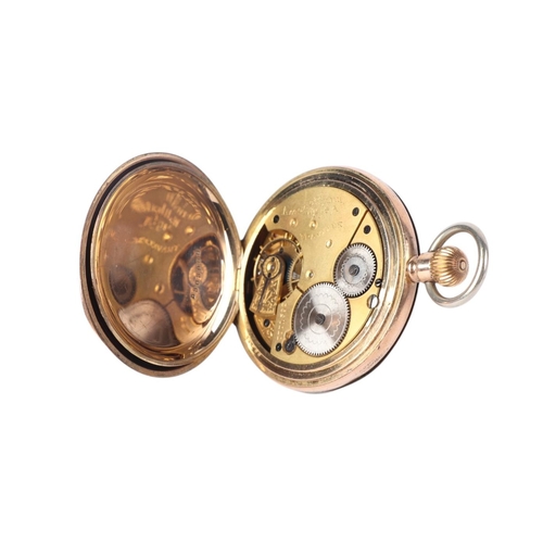 328 - A Waltham gold plated cased full hunter pocket watch, the white enamel dial with Roman numerals and ... 