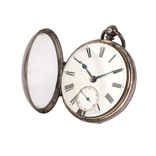 330 - A silver cased open faced pocket watch, the white enamel dial with Roman numerals and subsidiary sec... 