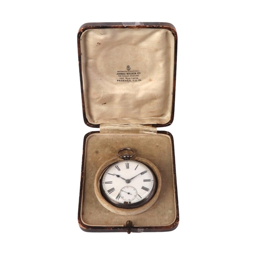 330 - A silver cased open faced pocket watch, the white enamel dial with Roman numerals and subsidiary sec... 