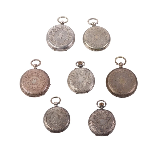 331 - A group of seven silver cased open faced fob watches (7).