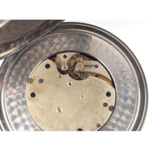 335 - A very large nickel cased open faced Goliath pocket watch, the white enamel dial with Roman numerals... 