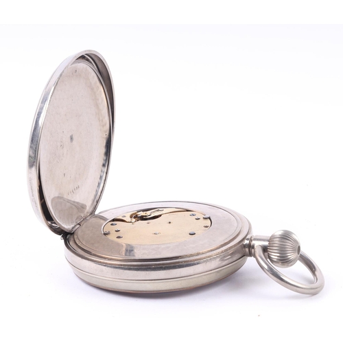 335 - A very large nickel cased open faced Goliath pocket watch, the white enamel dial with Roman numerals... 