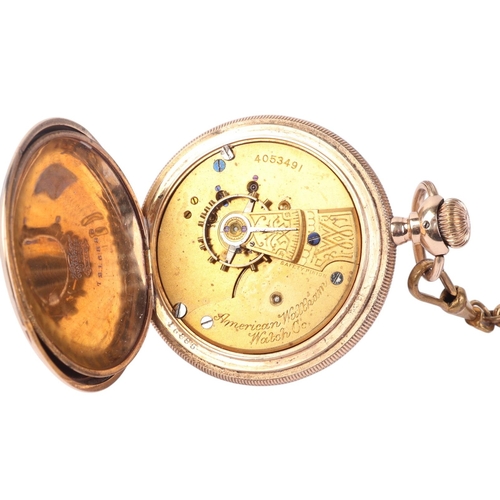 337 - A Waltham gold plated full hunter pocket watch, the white enamel dial with Roman numerals and subsid... 