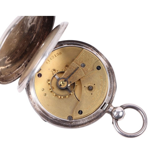 339 - A silver cased open faced pocket watch, the white enamel dial with Roman numerals and subsidiary sec... 