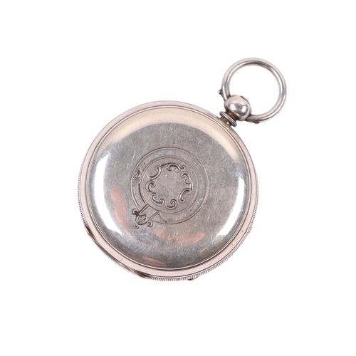 341 - A silver cased open faced pocket watch, the white enamel dial with Roman numerals and subsidiary sec... 