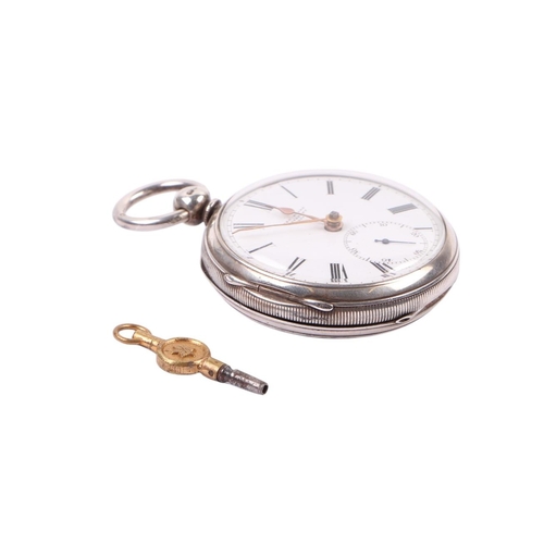 342 - A silver cased open faced pocket watch, the white enamel dial with Roman numerals and subsidiary sec... 