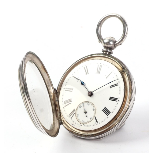 344 - A silver cased open faced pocket watch, the white enamel dial with Roman numerals and subsidiary sec... 