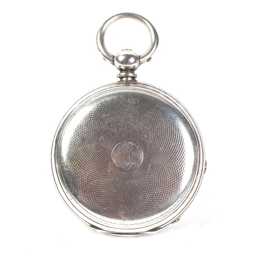 344 - A silver cased open faced pocket watch, the white enamel dial with Roman numerals and subsidiary sec... 