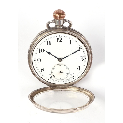 346 - A silver cased open faced pocket watch, the white enamel dial with Arabic numerals and subsidiary se... 