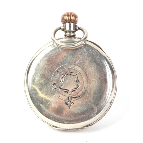 346 - A silver cased open faced pocket watch, the white enamel dial with Arabic numerals and subsidiary se... 