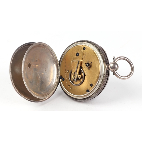 347 - A silver cased open faced pocket watch, the white enamel dial with Roman numerals and subsidiary sec... 