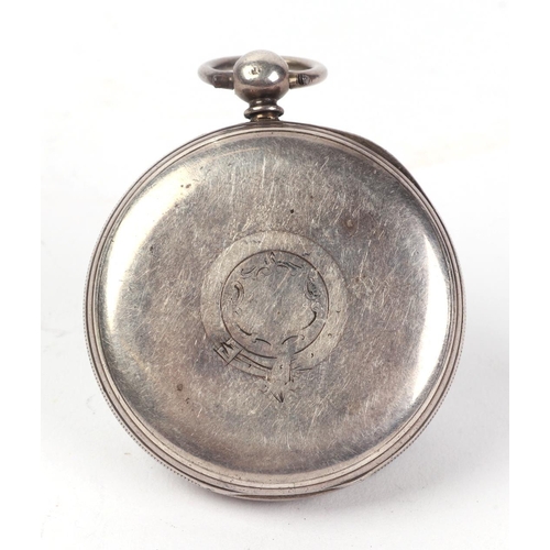 348 - A silver cased open faced pocket watch, the white enamel dial with Roman numerals.