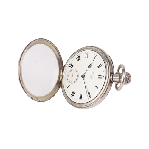 351 - A Waltham silver cased open faced pocket watch, the white enamel dial with Roman numerals and subsid... 