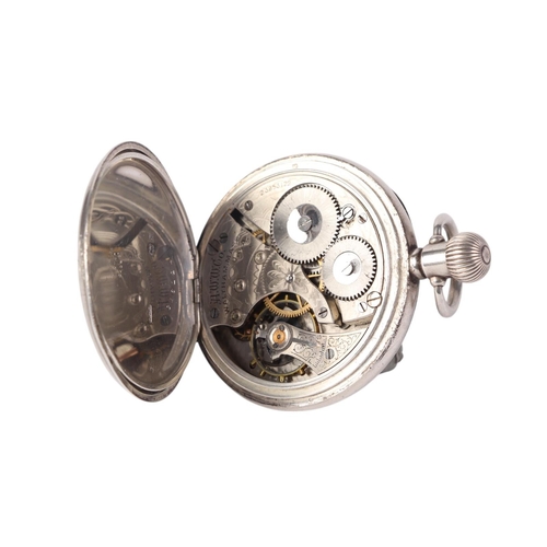 351 - A Waltham silver cased open faced pocket watch, the white enamel dial with Roman numerals and subsid... 