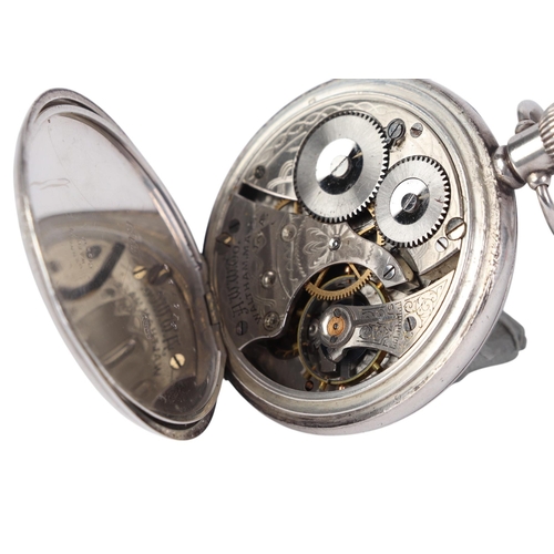 351 - A Waltham silver cased open faced pocket watch, the white enamel dial with Roman numerals and subsid... 