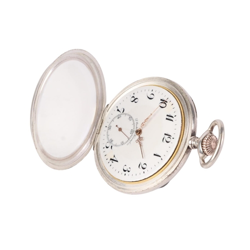 352 - An Omberg silver cased open faced pocket watch, the white enamel dial with Arabic numerals and subsi... 