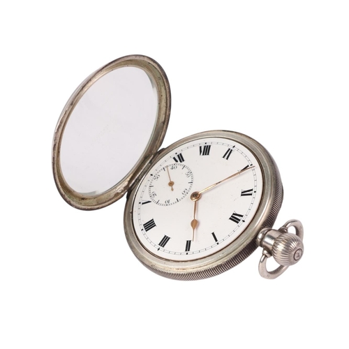 353 - A silver cased open faced pocket watch, the white enamel dial with Roman numerals and subsidiary sec... 